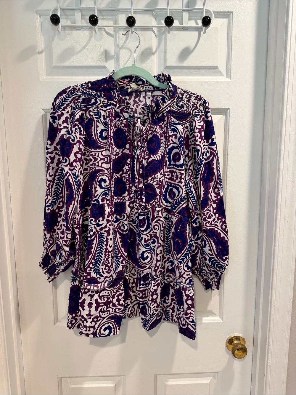 NWT Umgee Boutique Paisley Print Ruffle Neck Blouse - Sz L